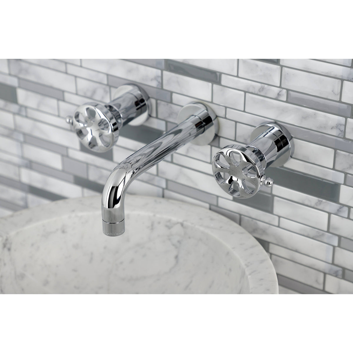 Brushed Nickel Two-Handle Wall Mount Bathroom Faucet E11753