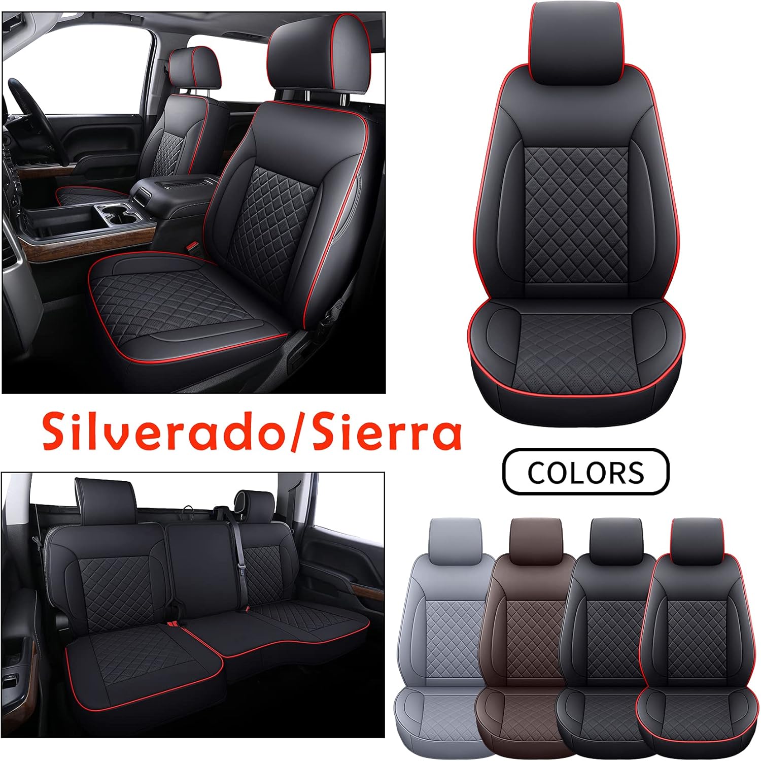 2 Front Seat Covers, Black Faux Leather R429