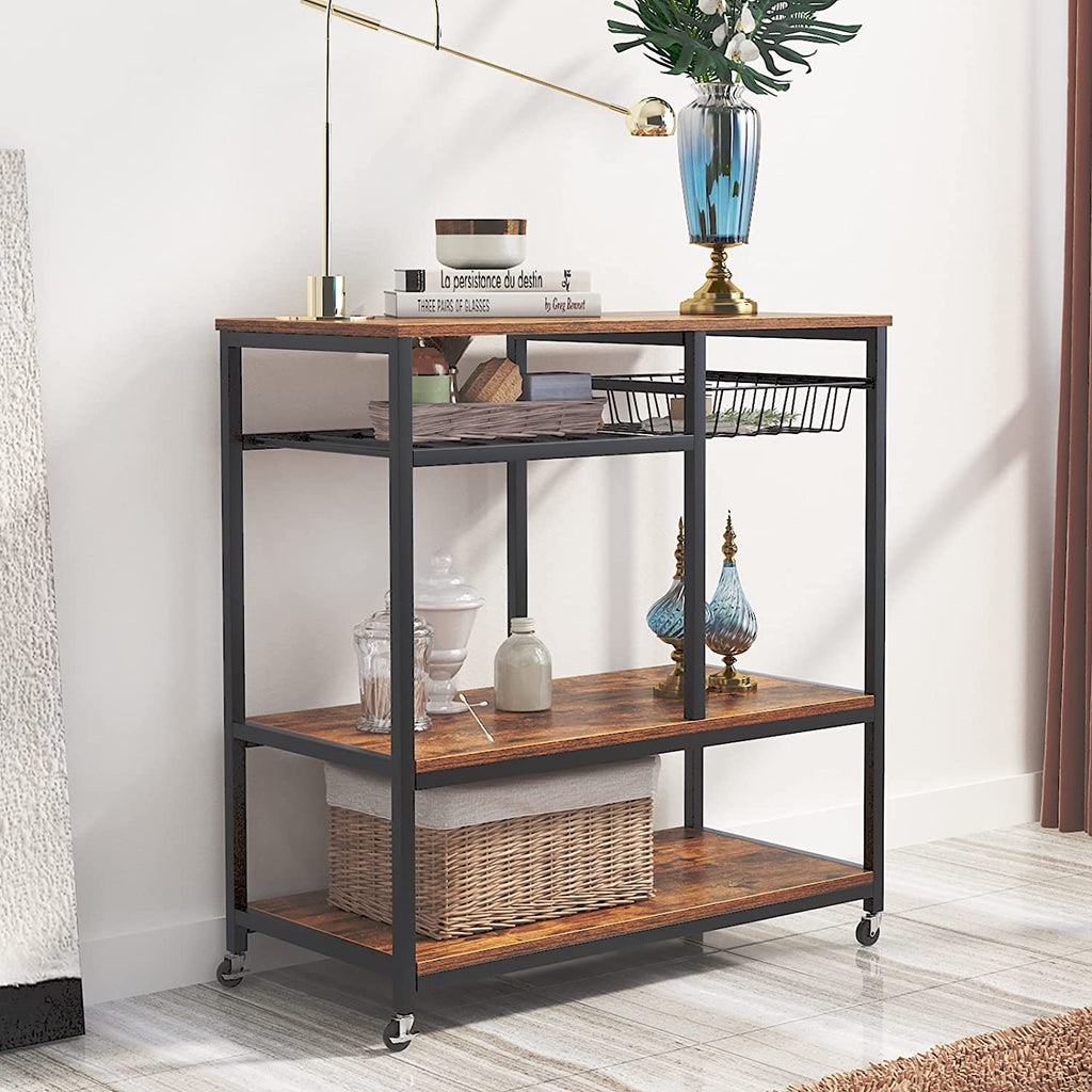 Black 3-Tier Baker's Rack Utility Shelf with Storage and Drawer E839564