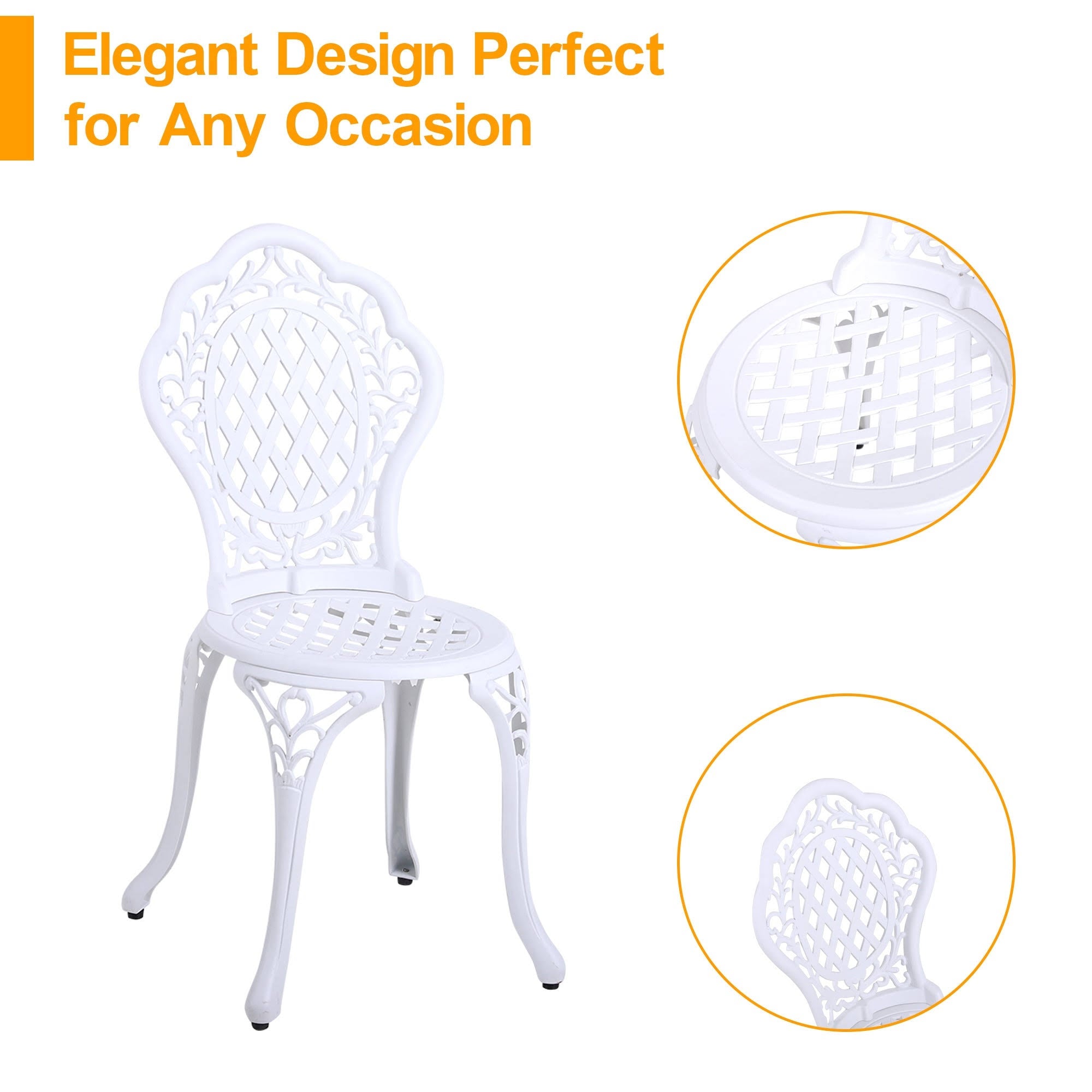 White 3-Piece Cast Aluminum Patio Bistro Set C5499