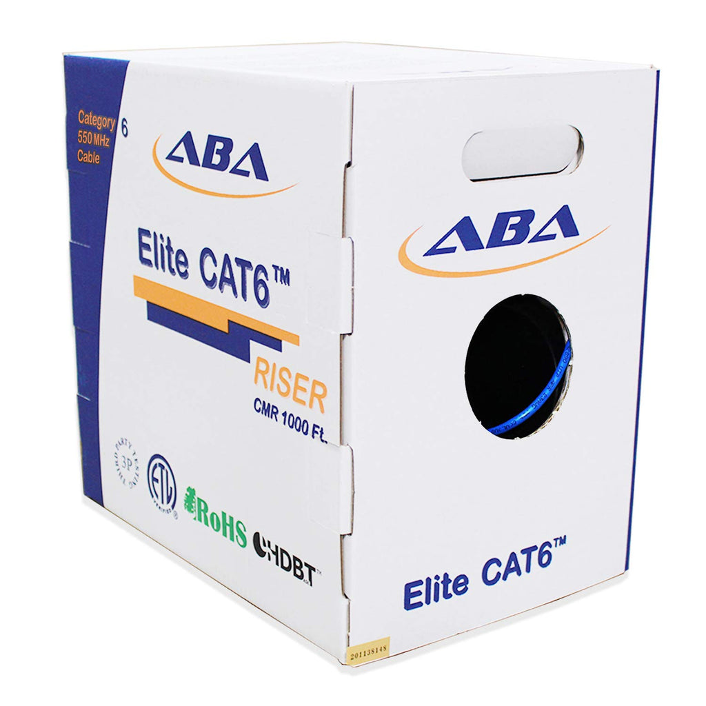 Cat6 Riser Ethernet Cable 1000ft Blue UTP 23AWG Solid Bare Copper Q4788