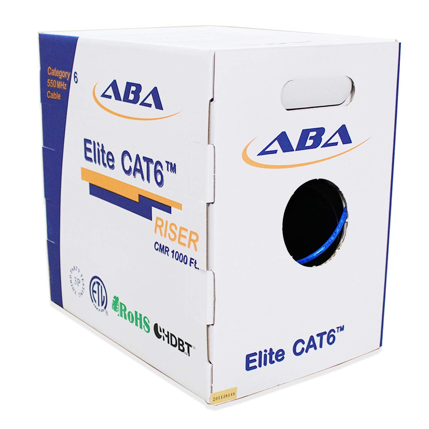 Cat6 Riser Ethernet Cable 1000ft Blue UTP 23AWG Solid Bare Copper Q4788