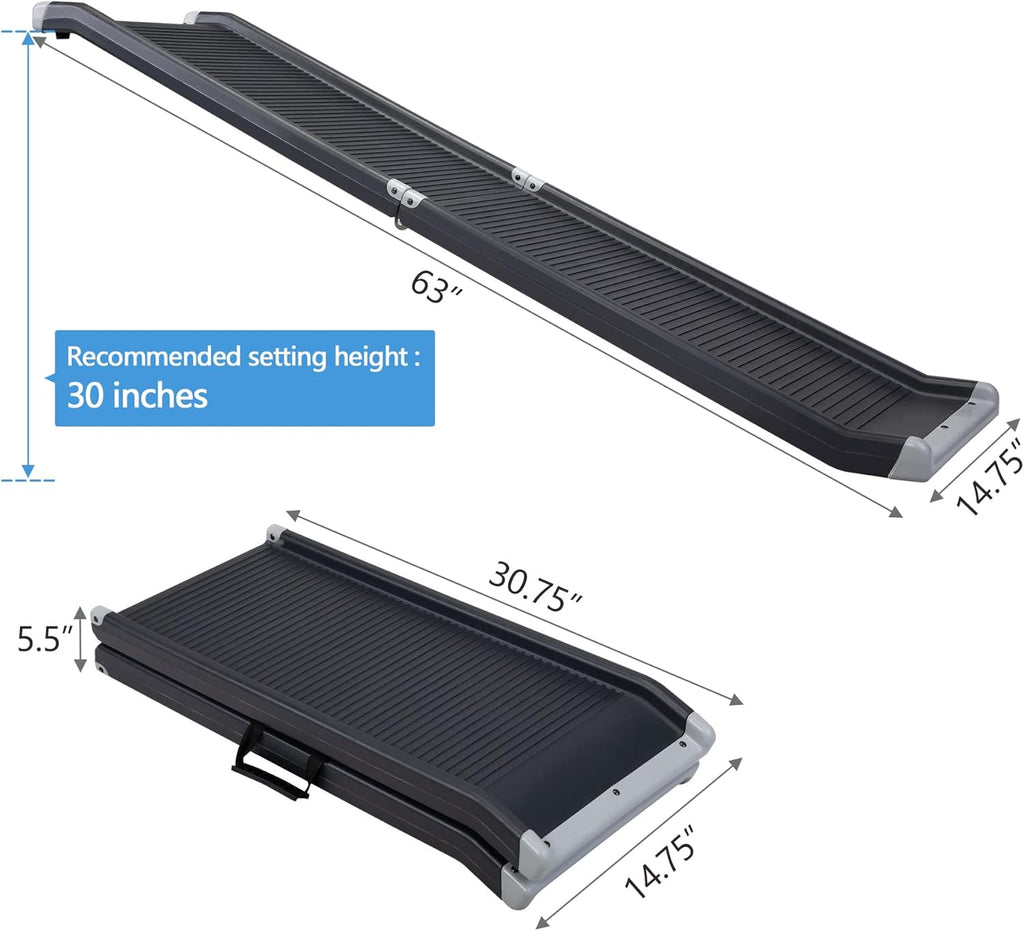 Folding Pet Ramp with Side Rails, 63 L x 14.75 W, Black K346