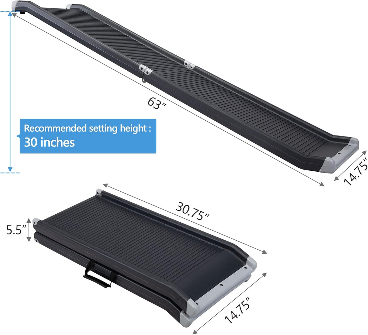Folding Pet Ramp with Side Rails, 63 L x 14.75 W, Black K346