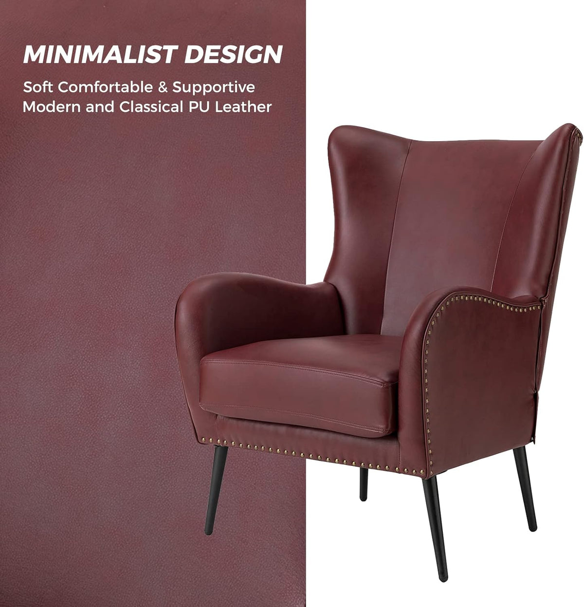 Burgundy Faux Leather Accent Chair Set of 2 with Removable Cushion G3074