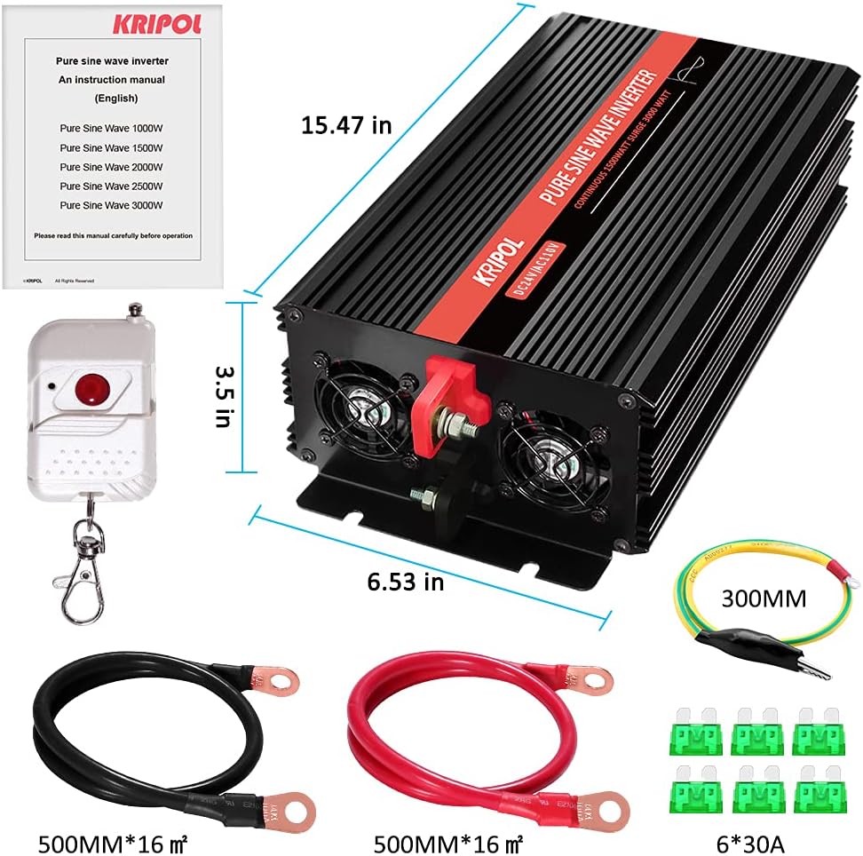1500 Watt Pure Sine Wave Power Inverter 12V DC to 110V AC 60HZ with 4 AC Outlets and 1 USB Output L687162