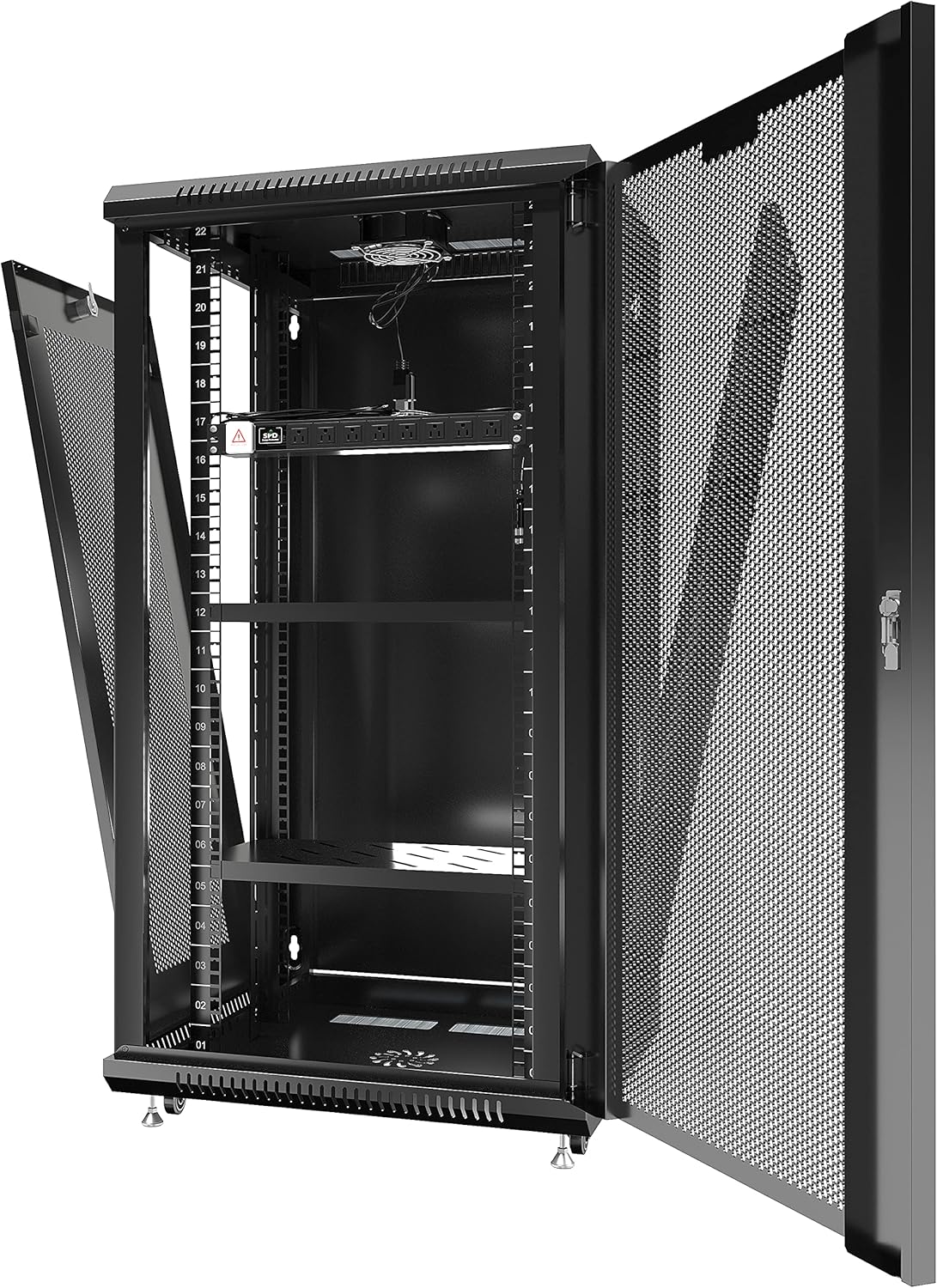 22U Locking Network Cabinet with Casters and Shelf T47117