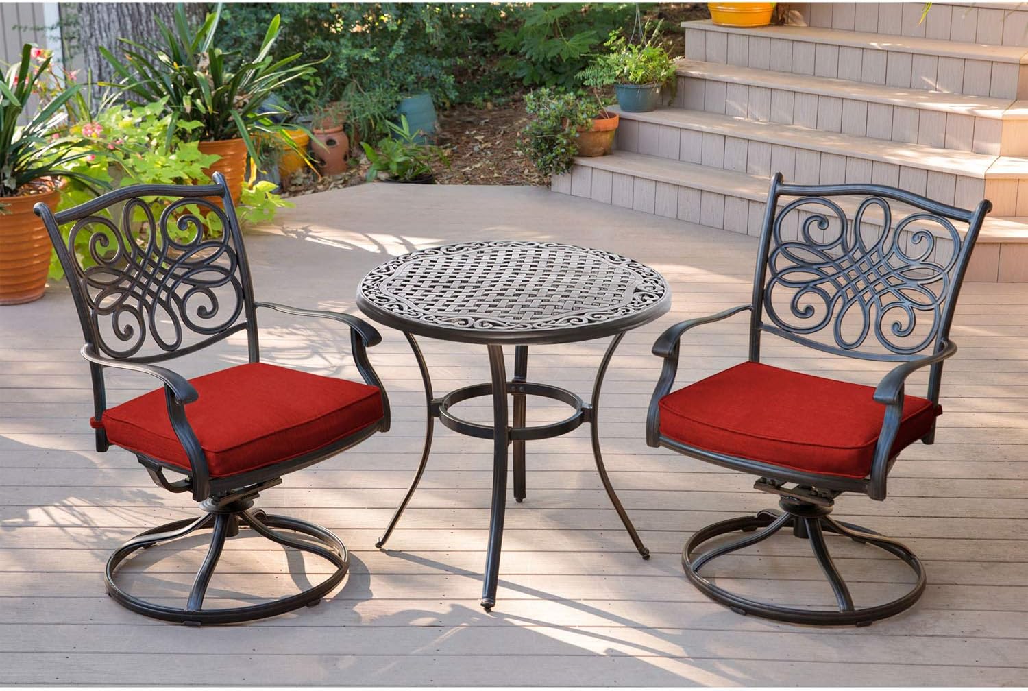 Red 3 Piece Bistro Set with Cast Top Table C6688