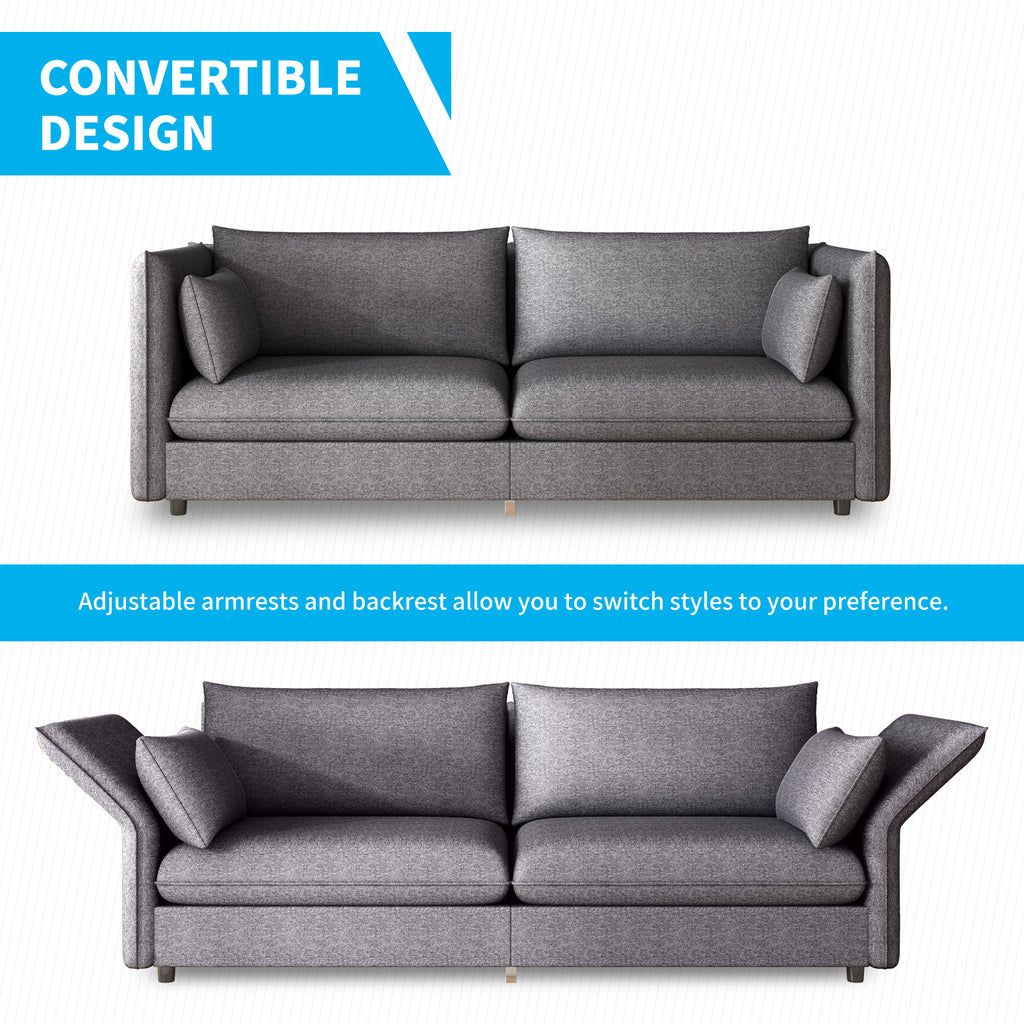 Modern 3 Pieces Linen Fleece Upholstered Sofa Set, Dark Grey A122