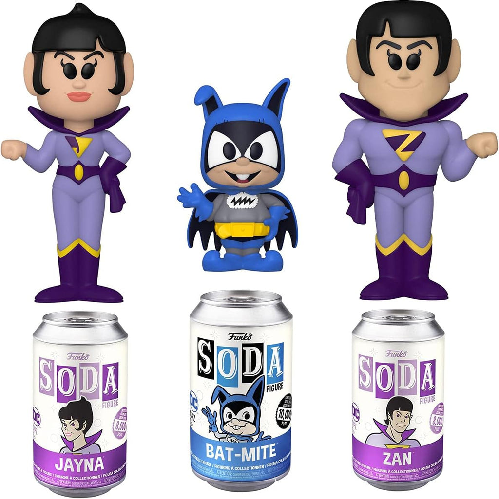 Wonder Twins Figures Zan + Jayna Soda tin Can Bundled with Bat Mite Villain & Super Friends 3 Items Pack of 2 U991352