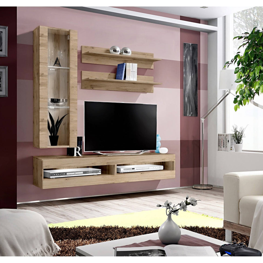 Oak Wall Mounted Floating Entertainment Center V630