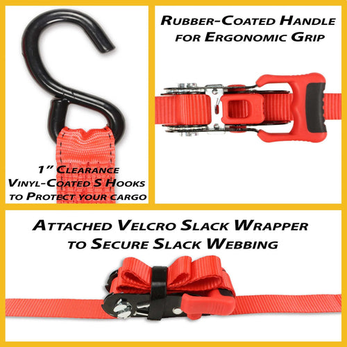 (2 Pack) Sliding Ratchet Strap with Vinyl Coated S Hook G834
