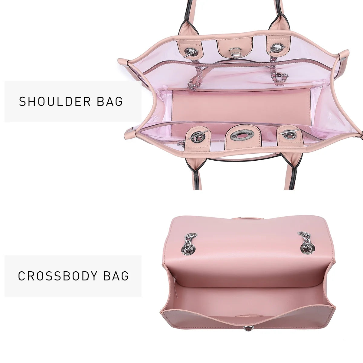 Large Clear PVC Tote Handbag 2 Pcs Bag Set Y196