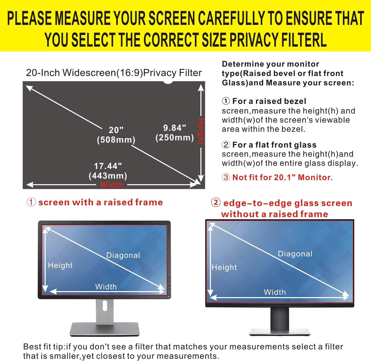 20 Inch Widescreen Monitor Privacy Filter Screen Protector Film, Pack of 2 I172