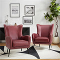 Burgundy Faux Leather Accent Chair Set of 2 with Removable Cushion G3074