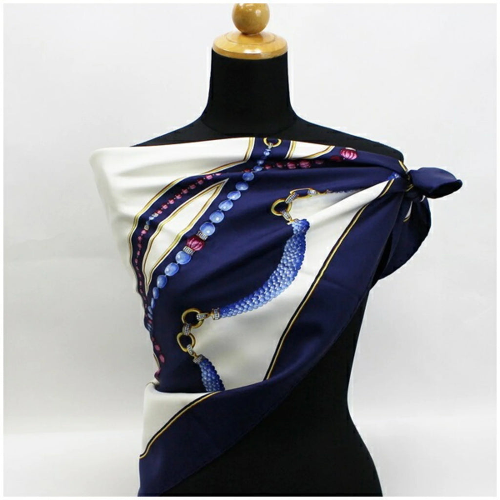 Navy White Pattern Scarf Muffler S331341