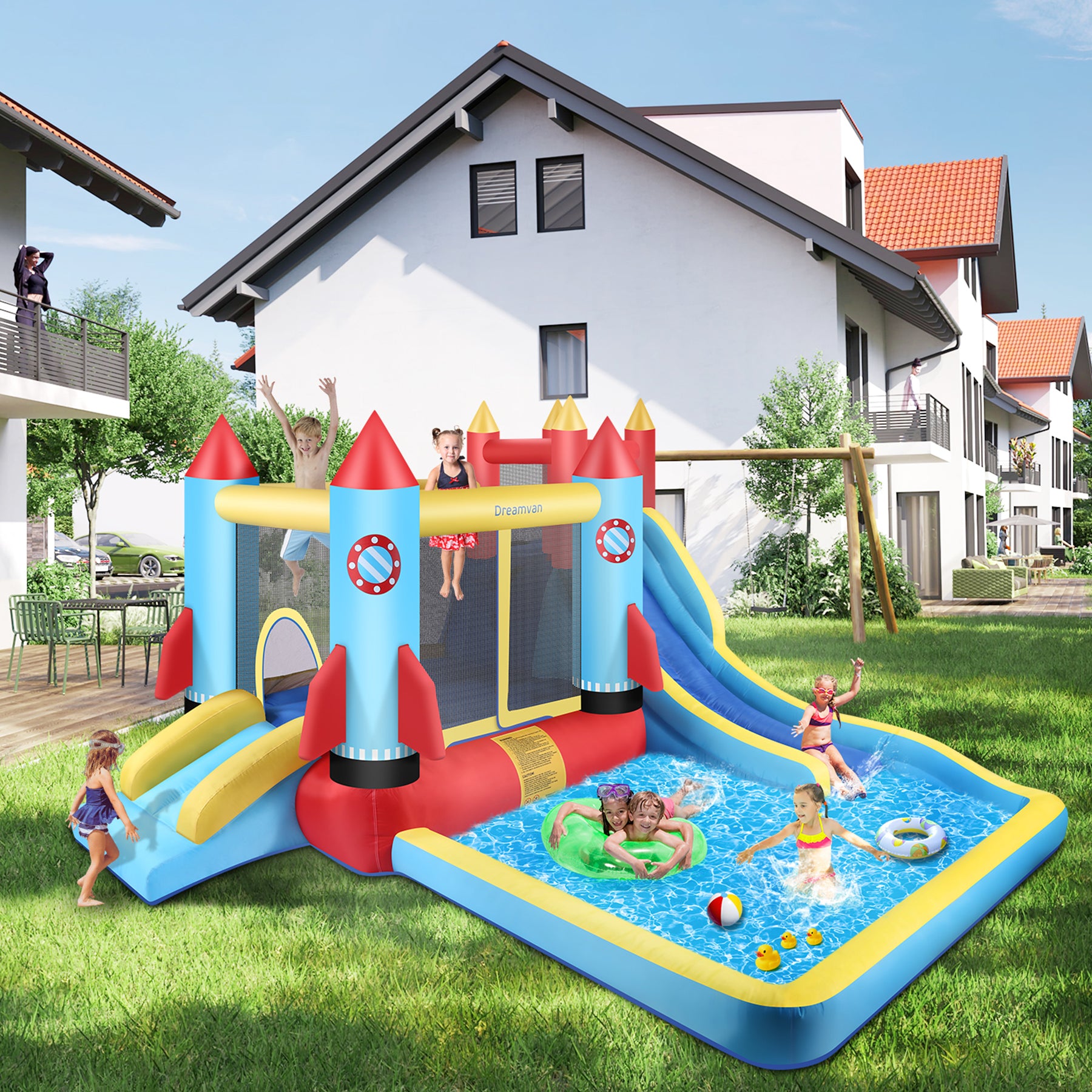 4-in-1 Children's Inflatable Bounce House with Pool and Slide E167102