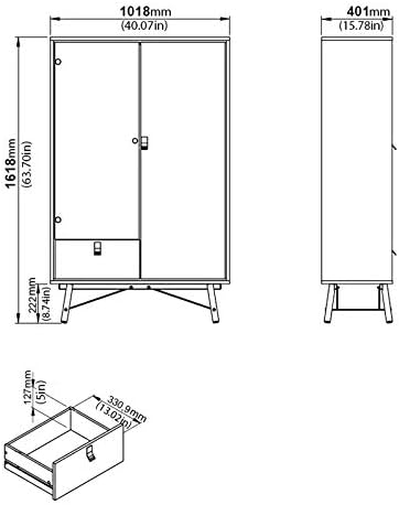 White Matte/Black Drawer China Cabinet with Glass Door D270