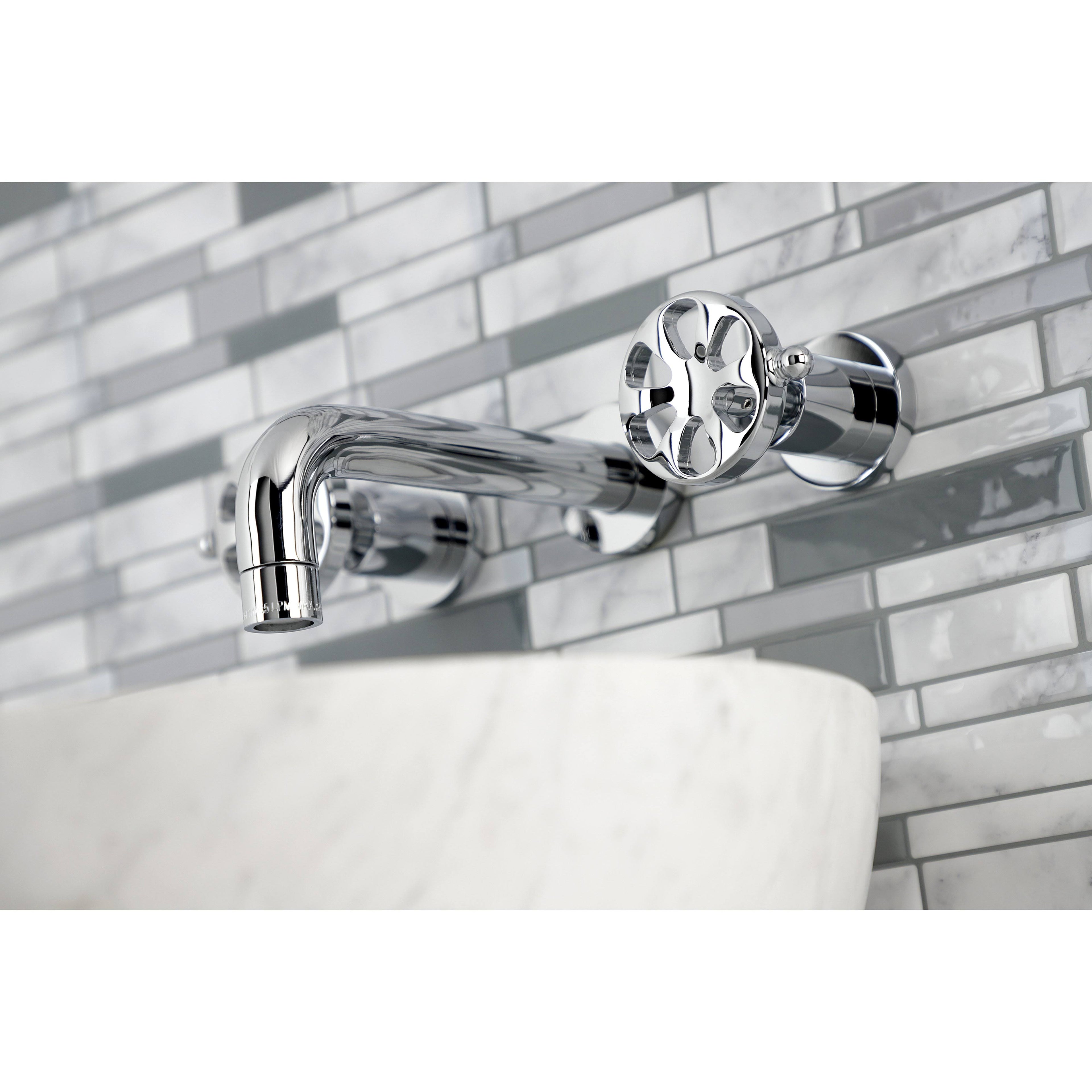 Brushed Nickel Two-Handle Wall Mount Bathroom Faucet E11753