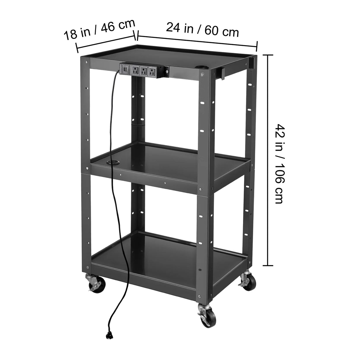 Steel AV Cart Media Cart with Cord Management Height Adjustable Z76878