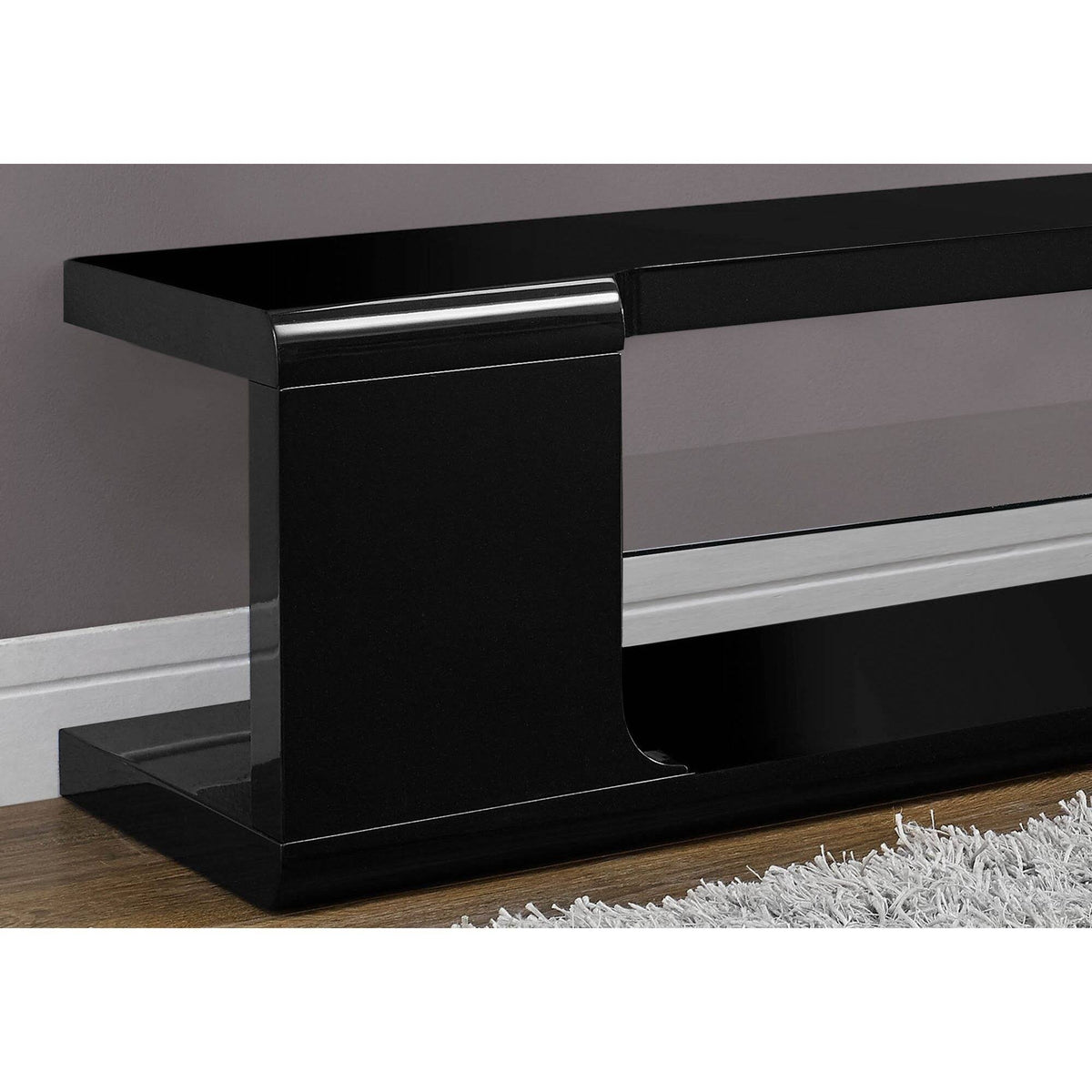Black High Glossy TV Console with Tempered Glass Q437