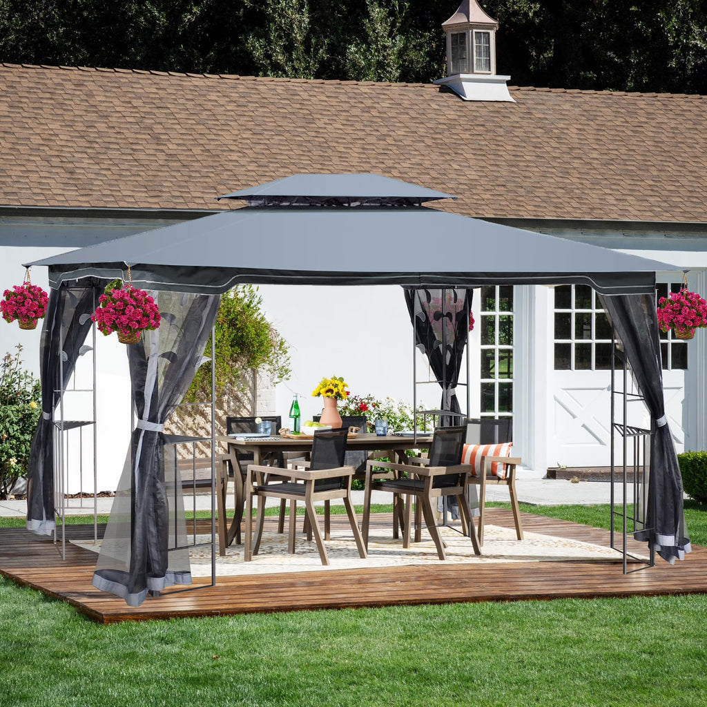 Gray Patio Gazebo Canopy Tent with Mosquito Net V11636