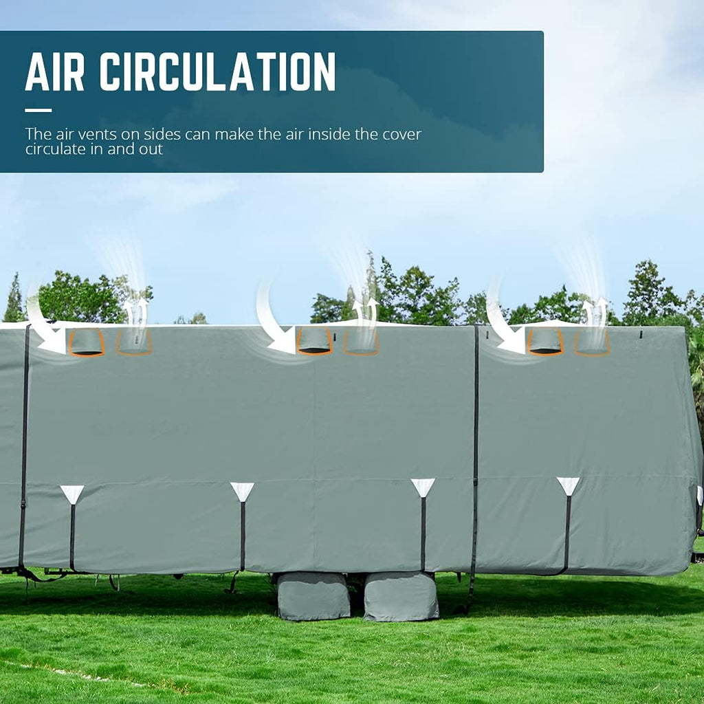 Extra-Thick 5 Layers Anti-UV Travel Trailer RV Cover with 2 Straps & 4 Tire Covers D82338