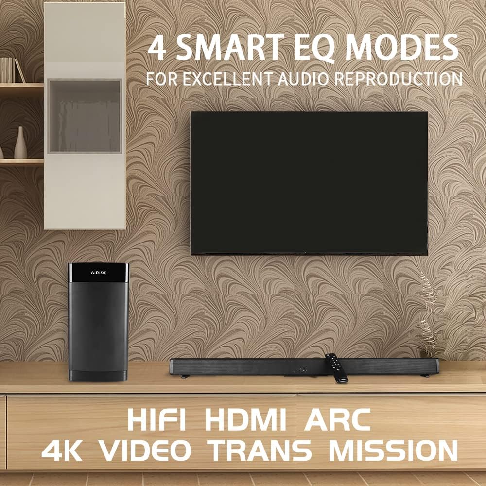 38.5” 2.1 CH Sound Bar with 5.25 inch Subwoofer, Bluetooth 5.0, HDMI(ARC), Optical, COAXIAL, AUX, RCA, USB, Black W2514