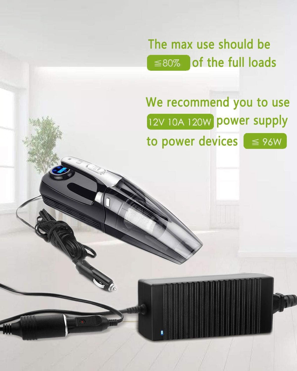 12V Car Plug to Wall Plug Adapter 10A, 100V~240V to 12V 120W Cigarette Lighter Adapter T23930