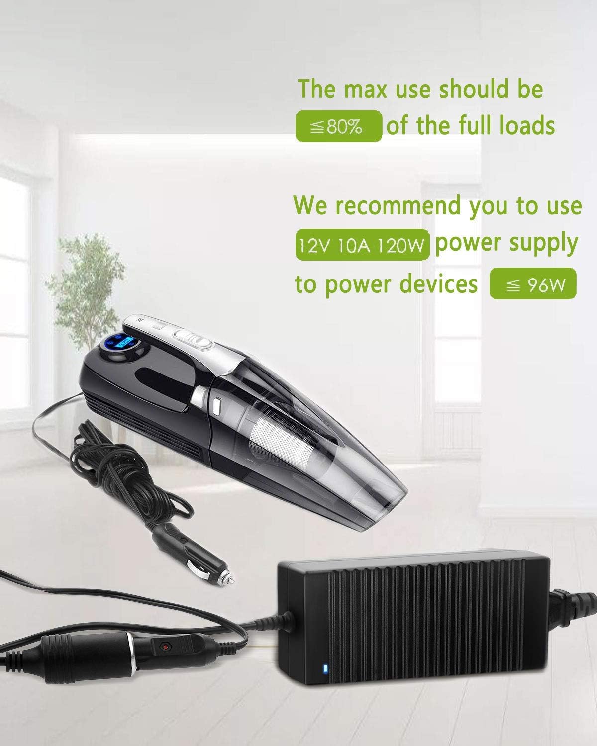 12V Car Plug to Wall Plug Adapter 10A, 100V~240V to 12V 120W Cigarette Lighter Adapter T23930