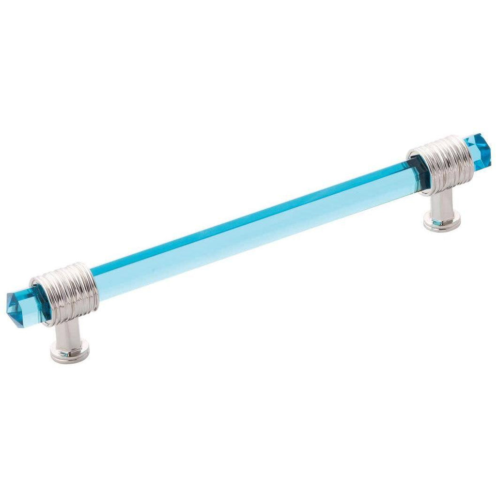 Polished Nickel Cabinet Pull with Cerulean Glass E447741