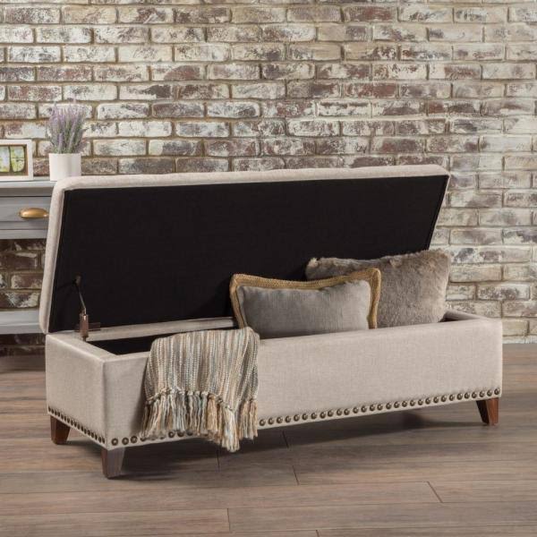 Beige Fabric Storage Ottoman O94918