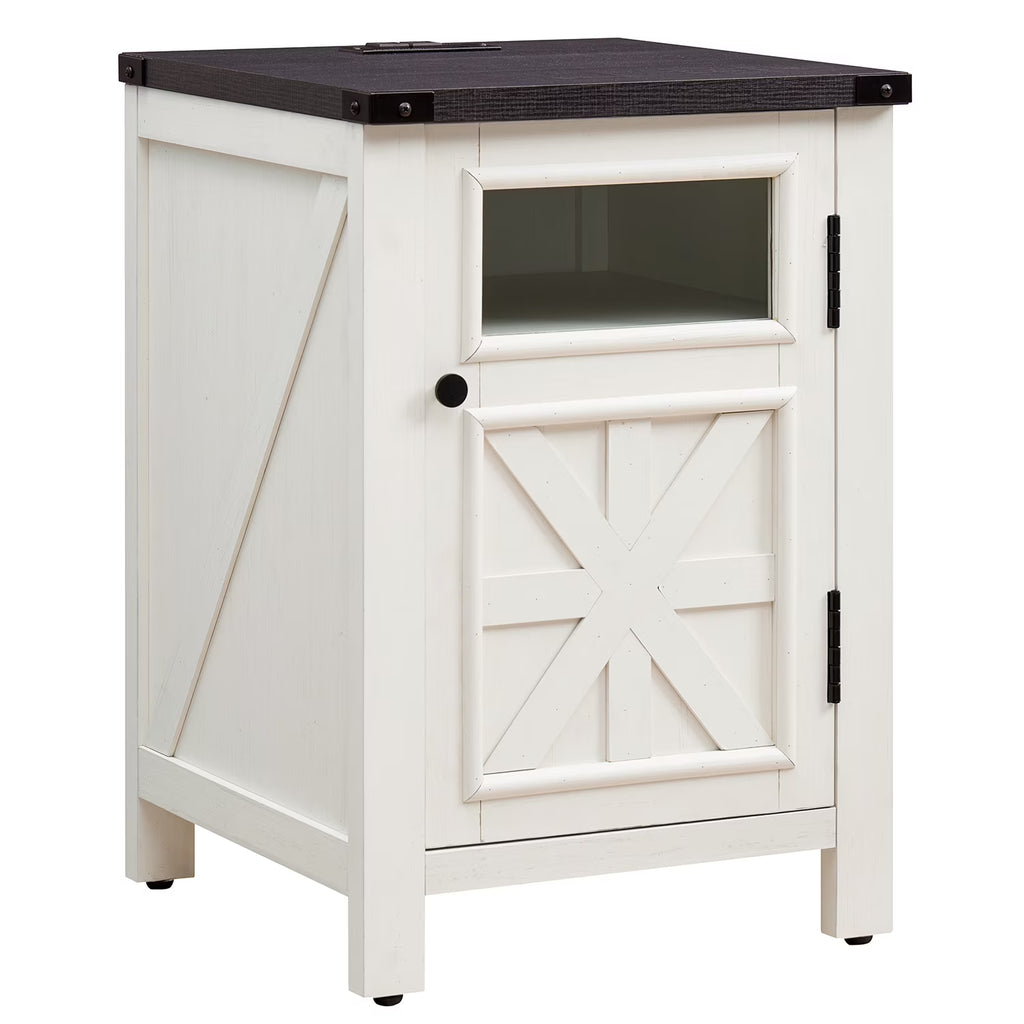 Off White 3-Tier End Table with Charging Station M61469