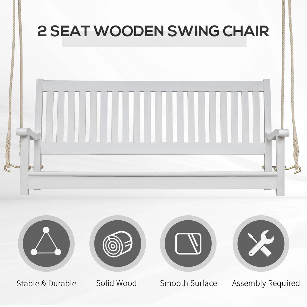 White Wooden Porch Swing Bench P50145