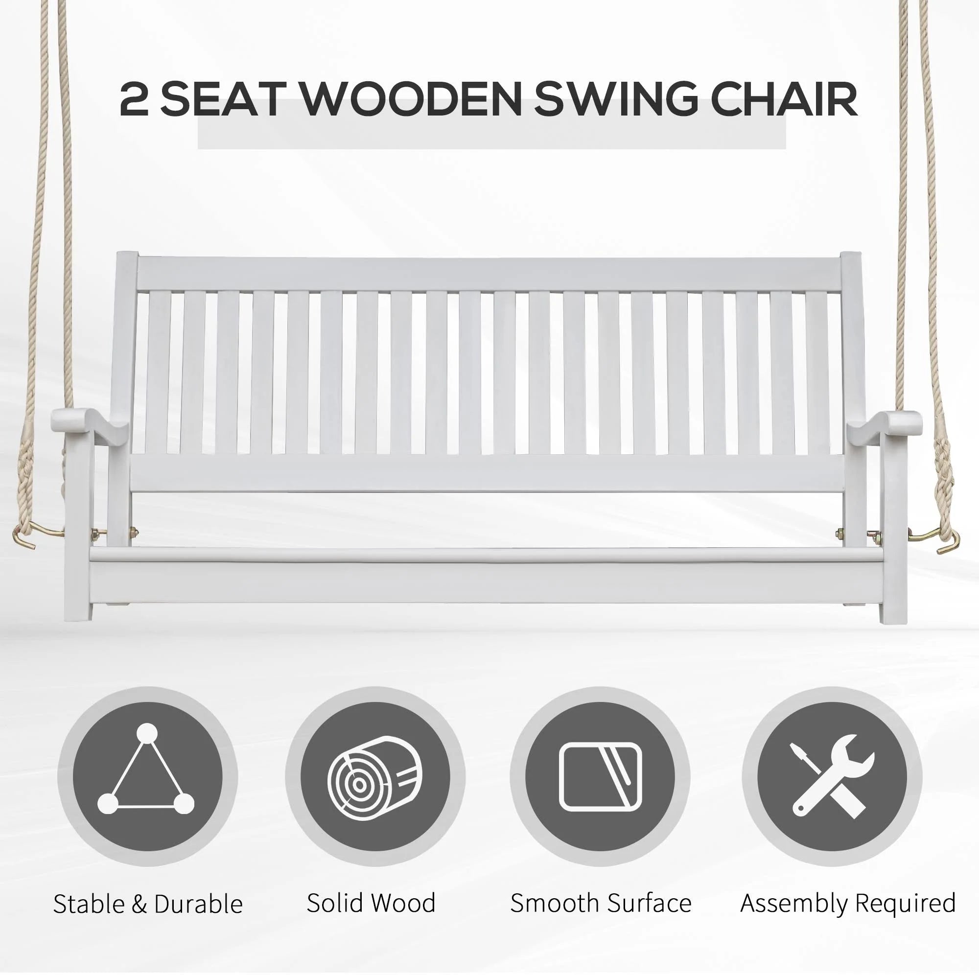 White Wooden Porch Swing Bench P50145