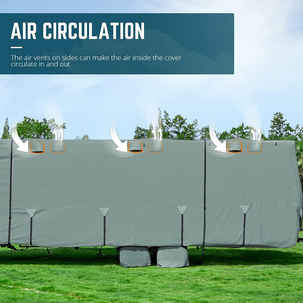 Extra-Thick 4 Layers Travel Trailer RV Cover with 2Pcs Extra Straps & 4 Tire Covers G65614