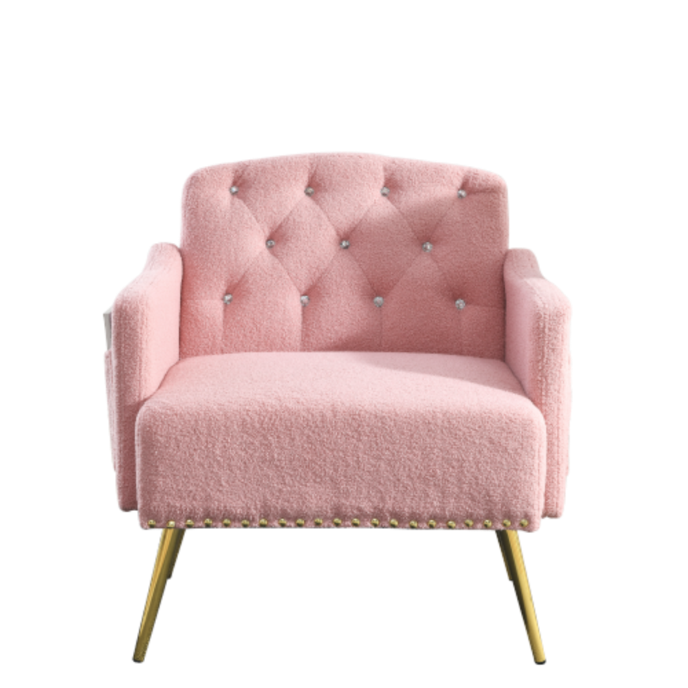 Pink Teddy Upholstered Chesterfield Chair with Gold Hardware Legs J96052