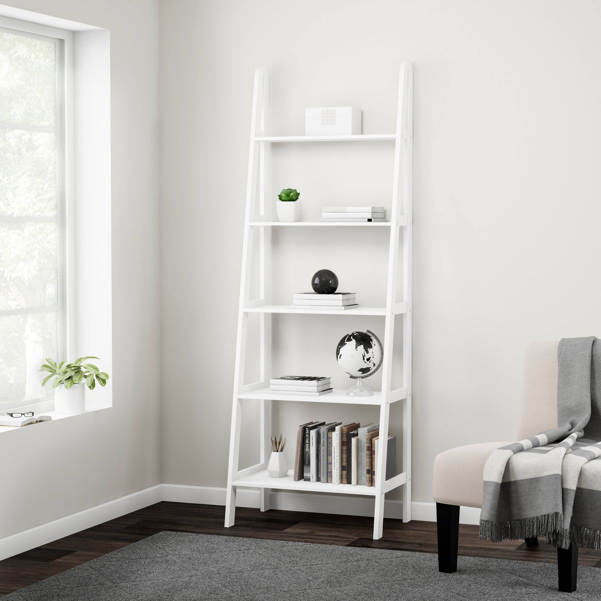 Espresso 5-Shelf Ladder Bookcase V9665