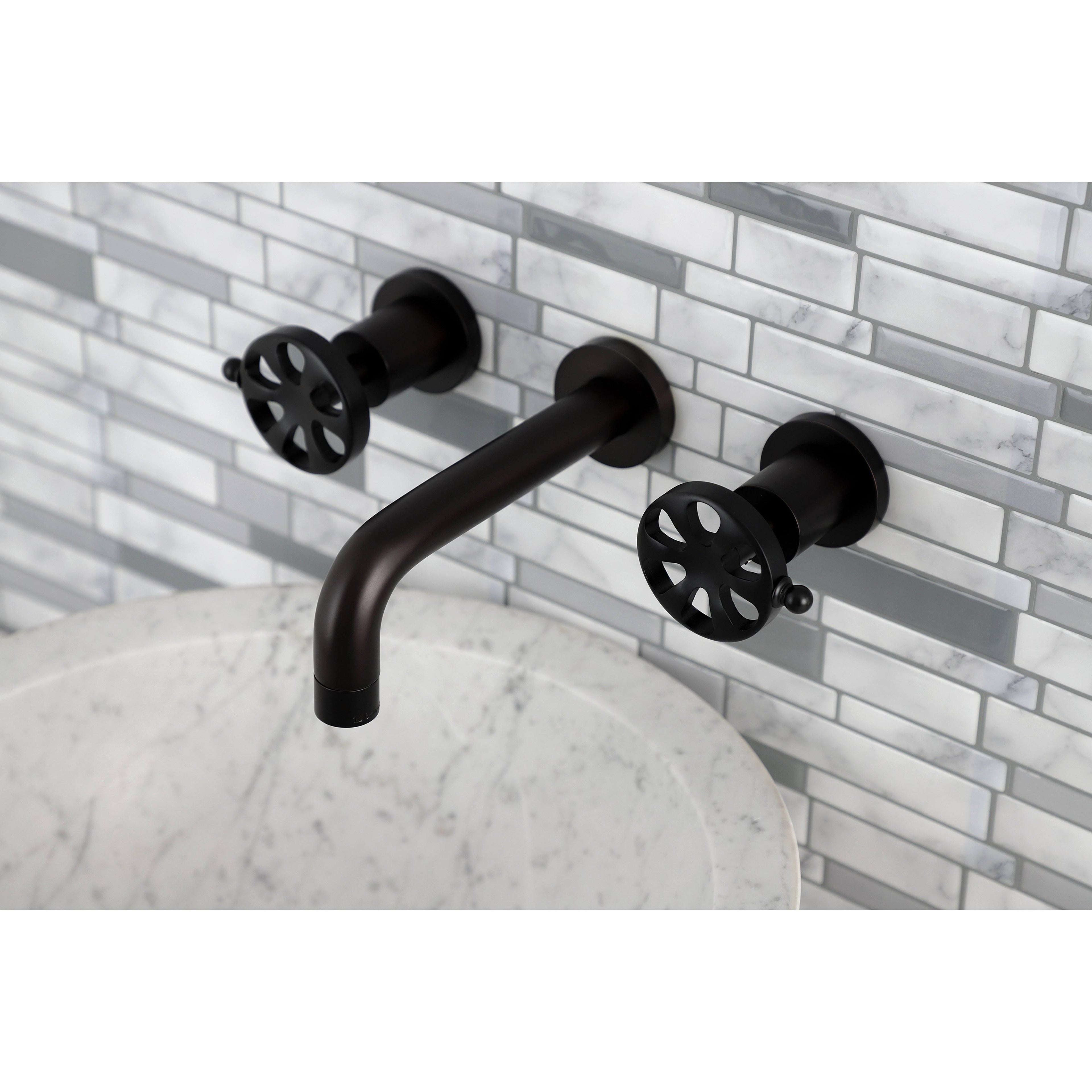 Brushed Nickel Two-Handle Wall Mount Bathroom Faucet E11753