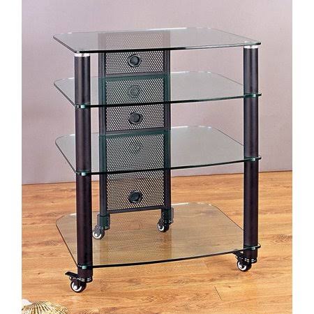 Black Audio Video Rack with Clear Glass Shelves N6239