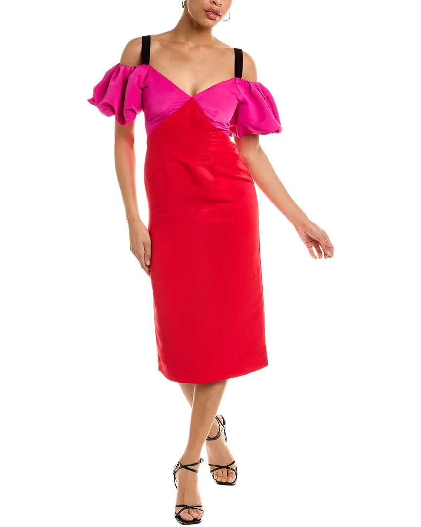 Red Off-The-Shoulder Midi Dress D3900