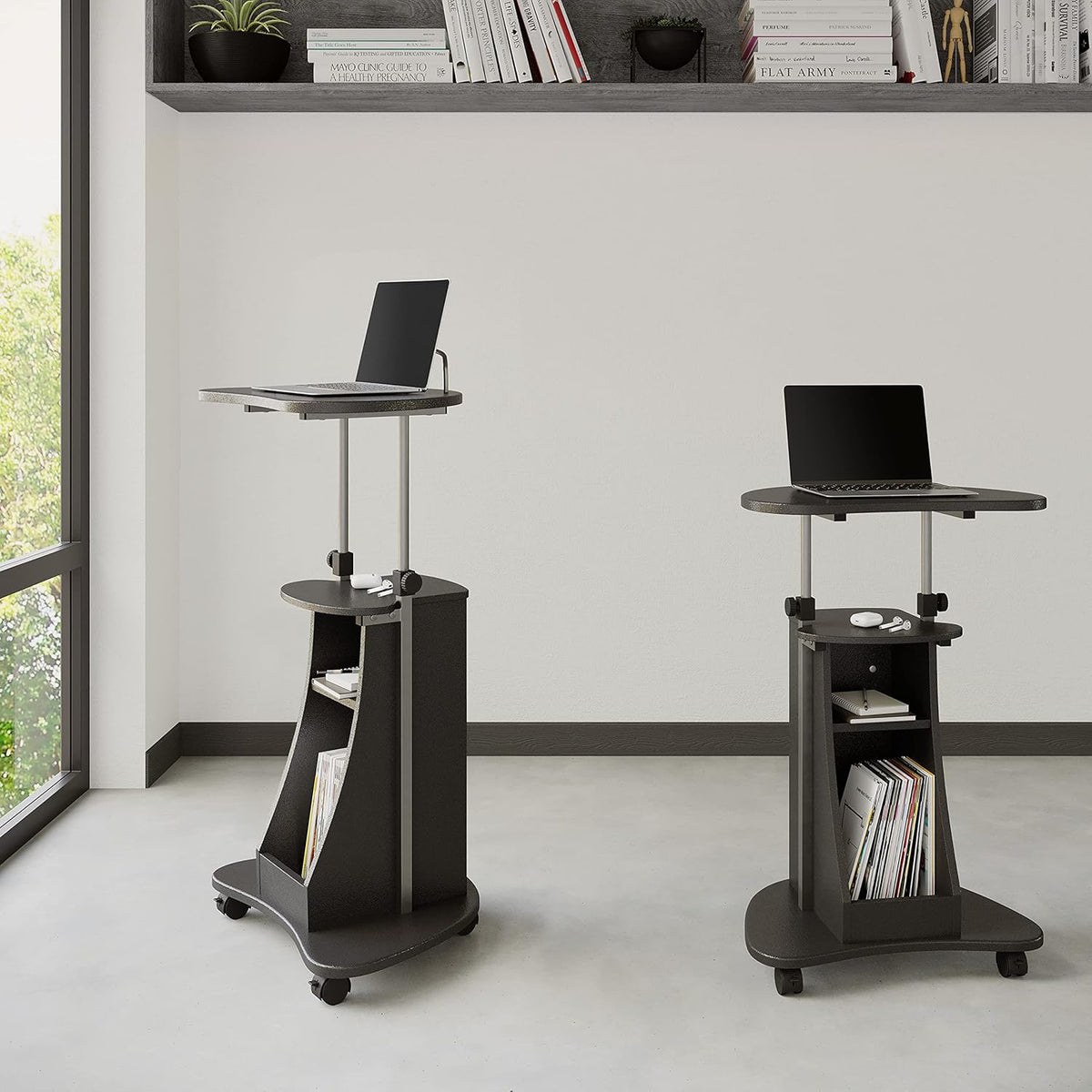 Graphite Rolling Adjustable Height Laptop Cart with Storage I667