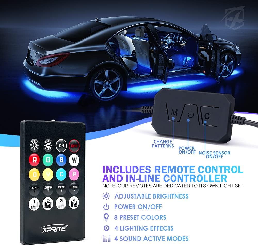 RGB LED Car Underglow Light Kits, 8PCS Underbody Interior Bluetooth Lights Z6300