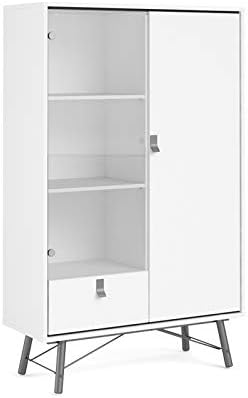 White Matte/Black Drawer China Cabinet with Glass Door D270