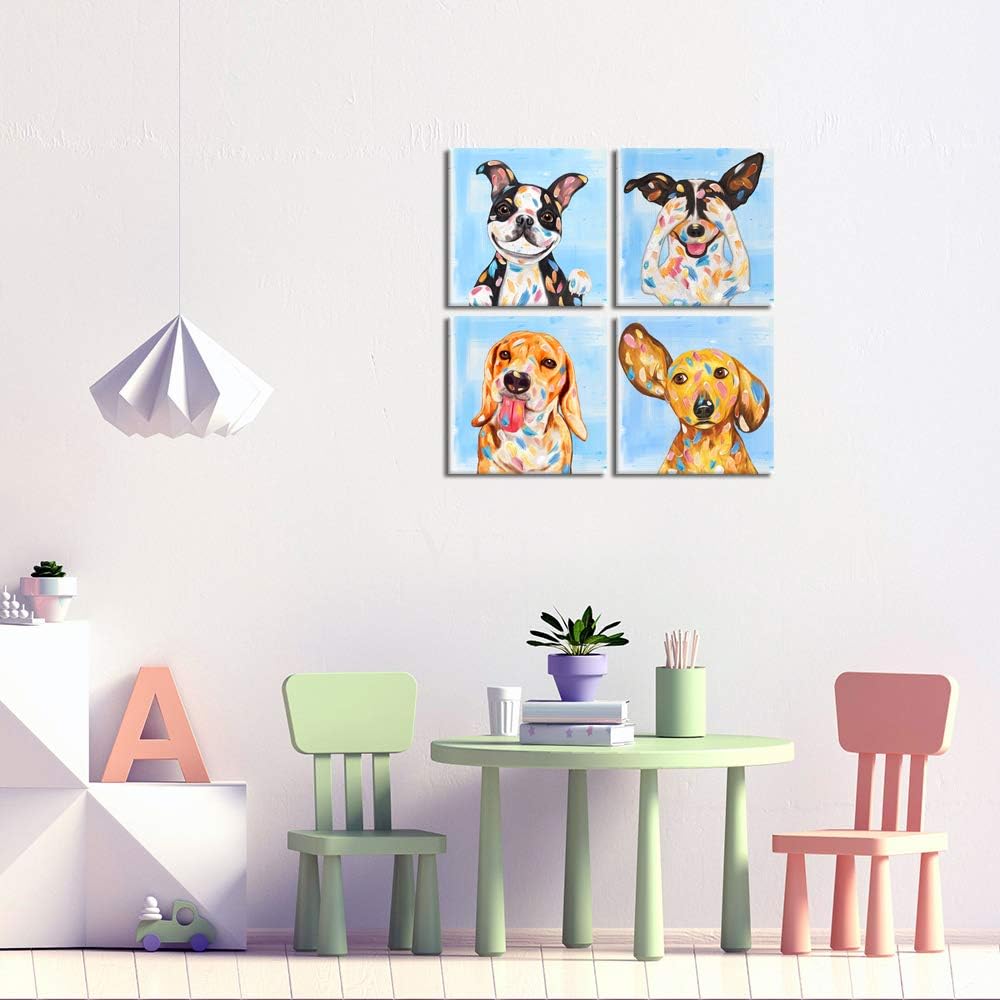 Abstract Puppy Artwork Dog Painting Canvas Gallery Wrapped 12x12inch 4 Panel A8268