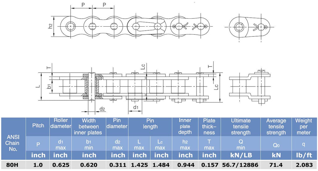 Heavy Duty Roller Chain 50 feet with 5 Connecting Links H934