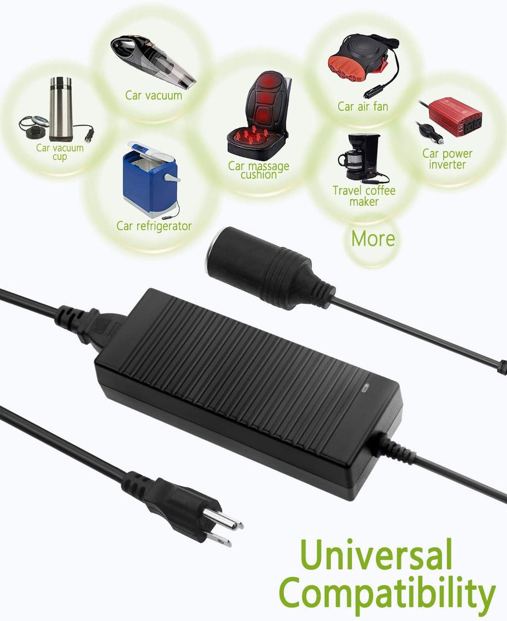 12V Car Plug to Wall Plug Adapter 10A, 100V~240V to 12V 120W Cigarette Lighter Adapter T23930