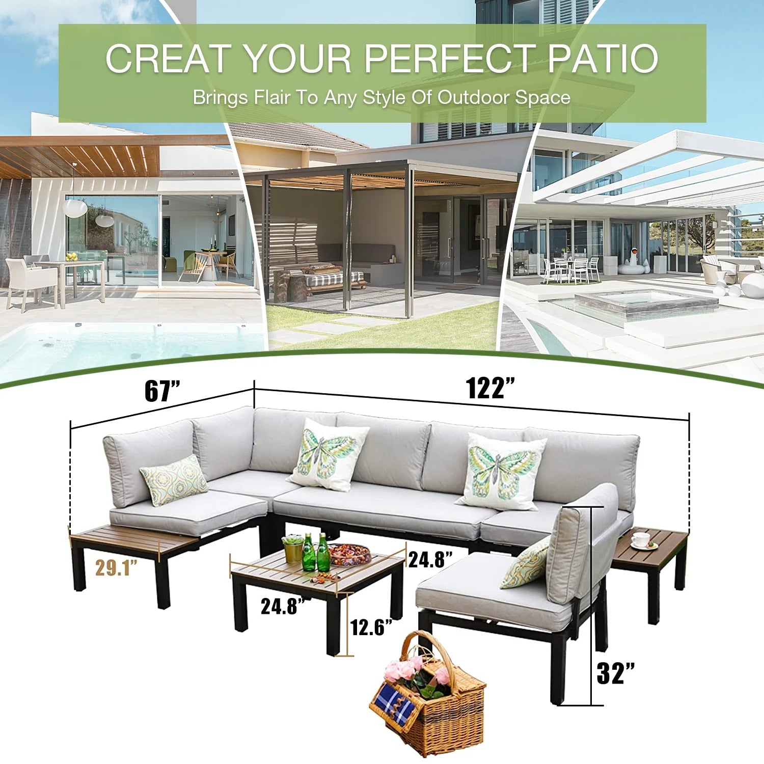 6-Piece Patio Conversation Set Outdoor Sofa with Cushions S703953