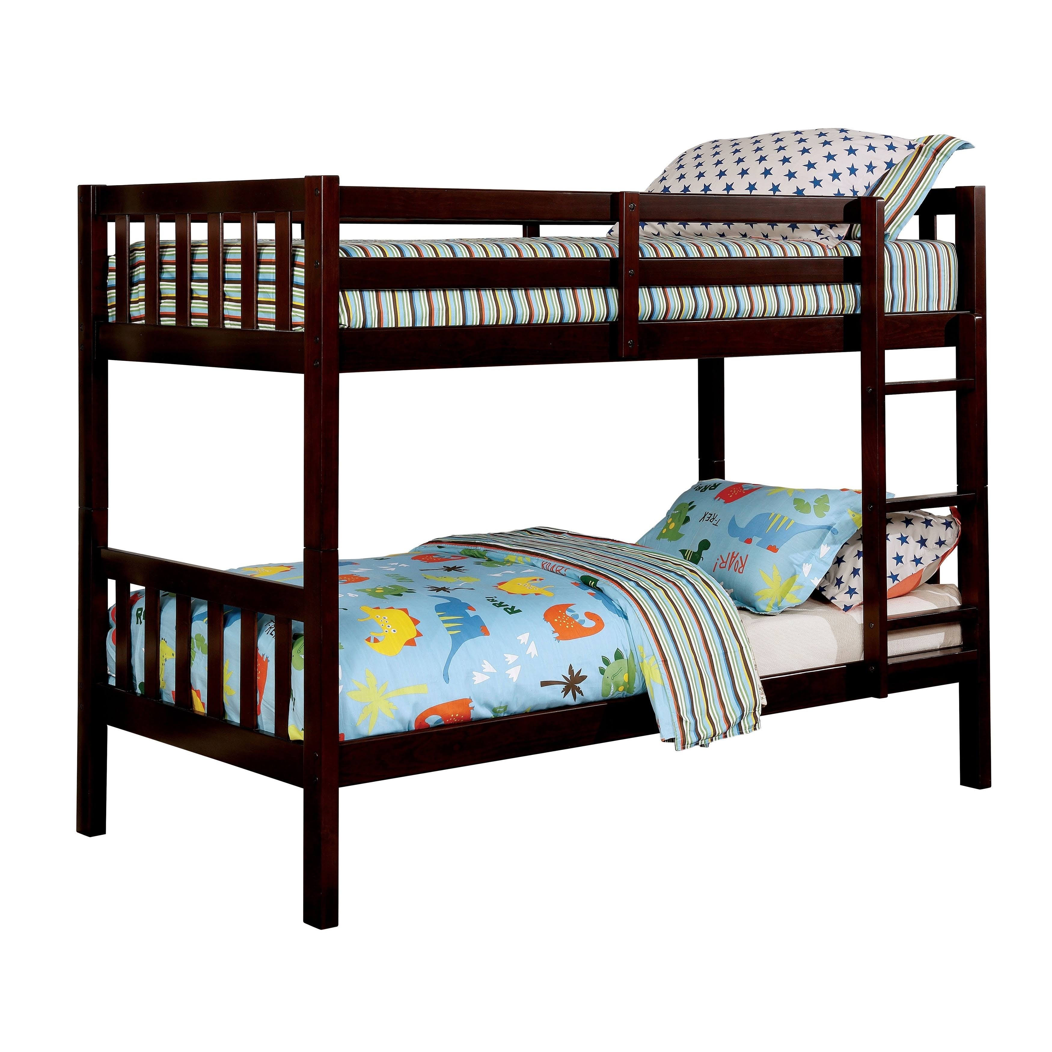 Dark Walnut Solid Wood Slatted Bunk Bed Twin Over Full E520