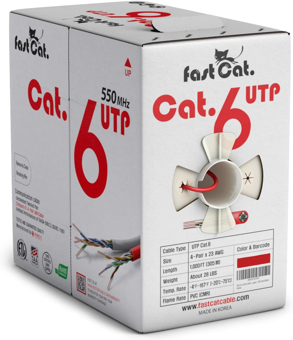 Cat6 Ethernet Cable 1000ft 23 AWG CMR Solid Bare Copper UTP LAN Cable White X8350